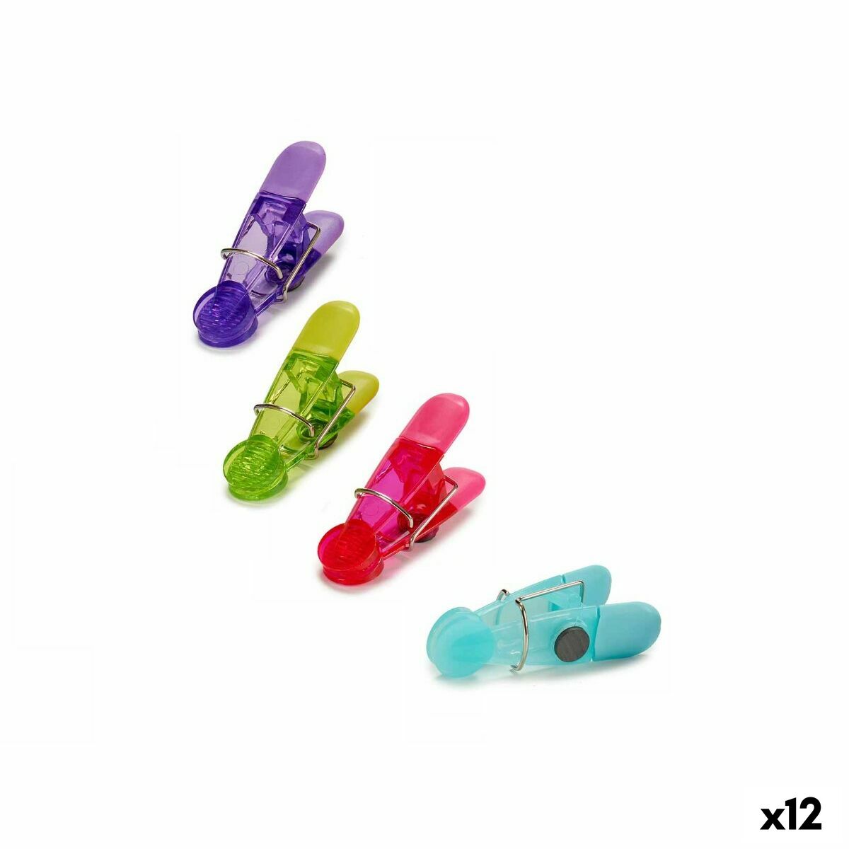 Pinzas Cierrabolsas Kinvara Azul Rojo Verde Morado Multicolor Metal Caucho Plástico Imán Magnético 4 Piezas (12 Unidades)