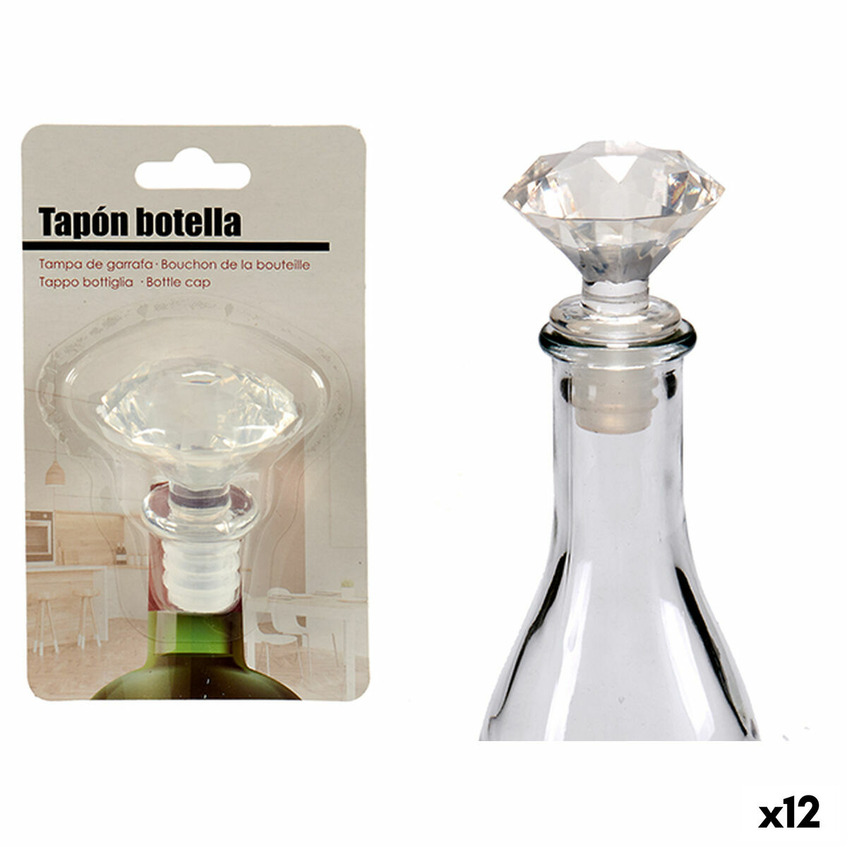 Tapón hermético para botella Kinvara Transparente 4,5 x 14,5 x 8,5 cm Diamante (12 Unidades)