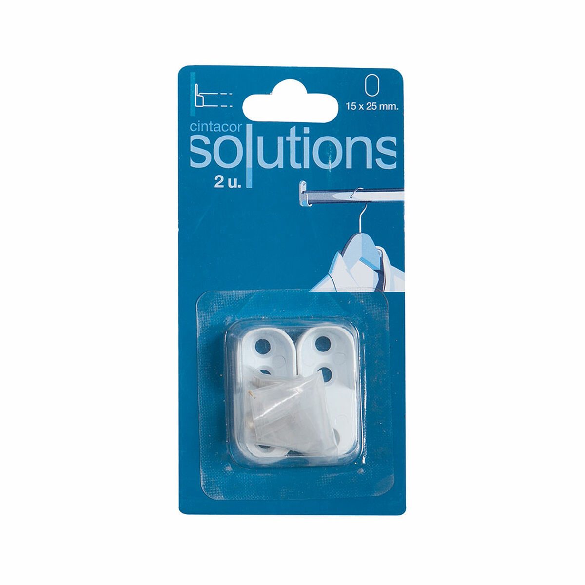 Soporte para barra de armario Stor Planet Cintacor Blanco Ovalada 15 x 25 mm (2 Unidades)