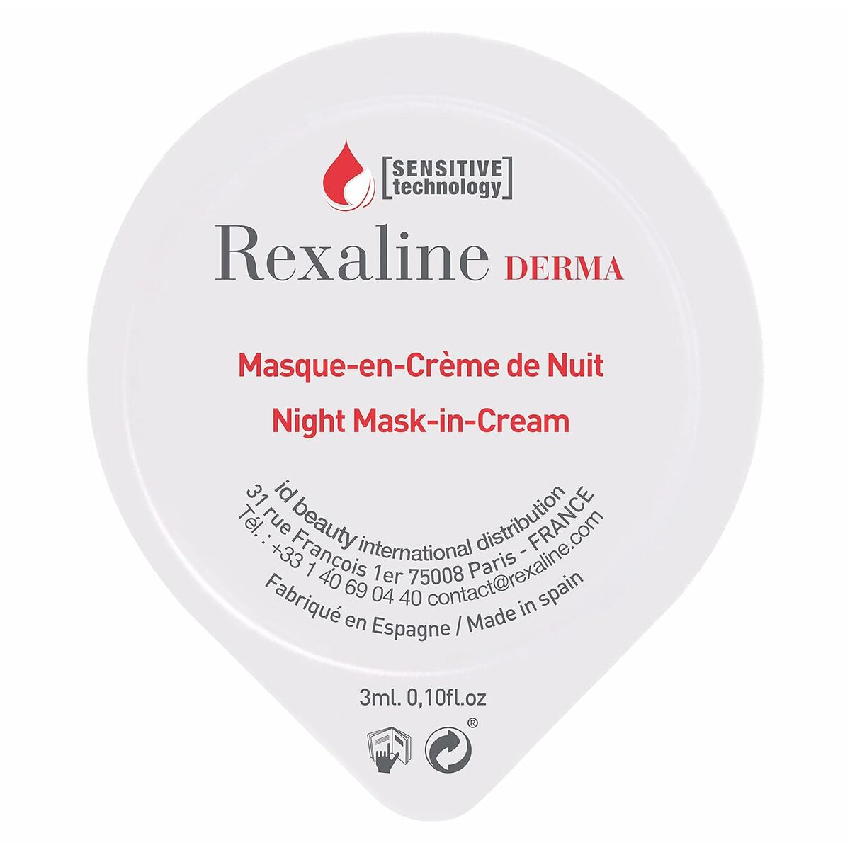 Mascarilla Hidratante de Noche Rexaline Derma 3 ml x 6 Piel Sensible