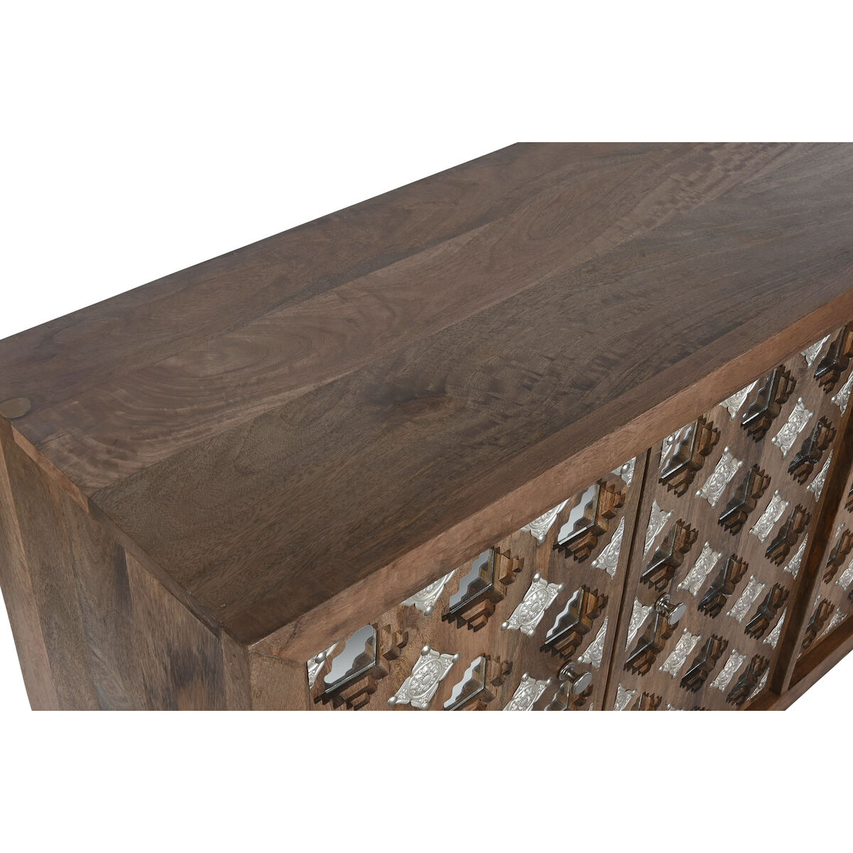 Aparador Home ESPRIT Marrón Negro Plateado Natural Madera de mango Espejo 150 x 38 x 80 cm