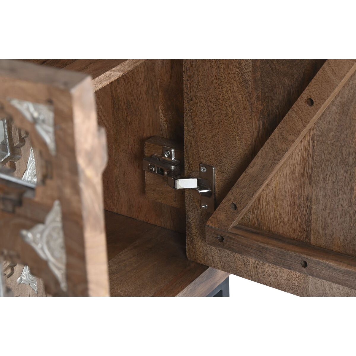 Aparador Home ESPRIT Marrón Negro Plateado Natural Madera de mango Espejo 150 x 38 x 80 cm