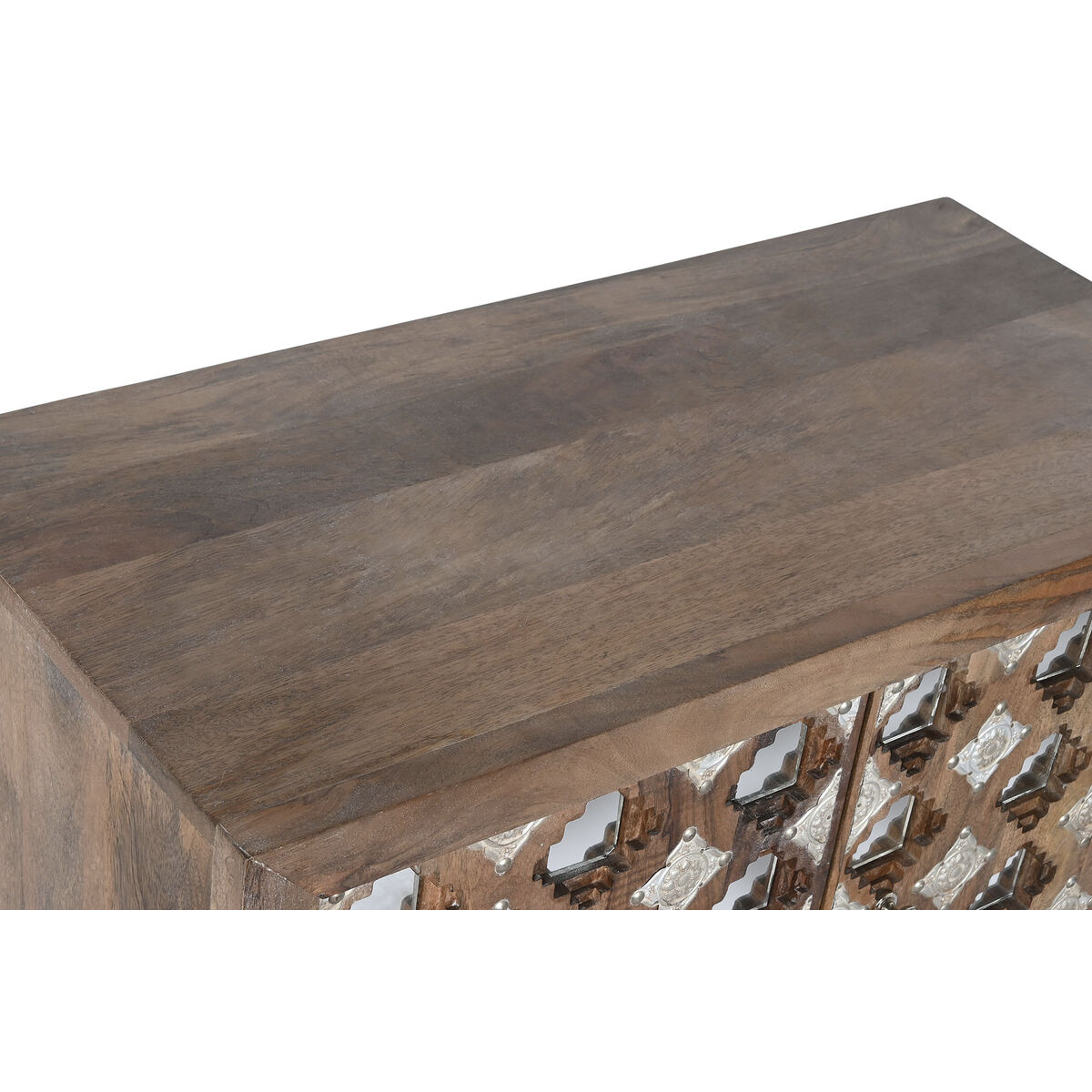 Aparador Home ESPRIT Marrón Negro Plateado Natural Madera de mango Espejo 80 x 38 x 80 cm