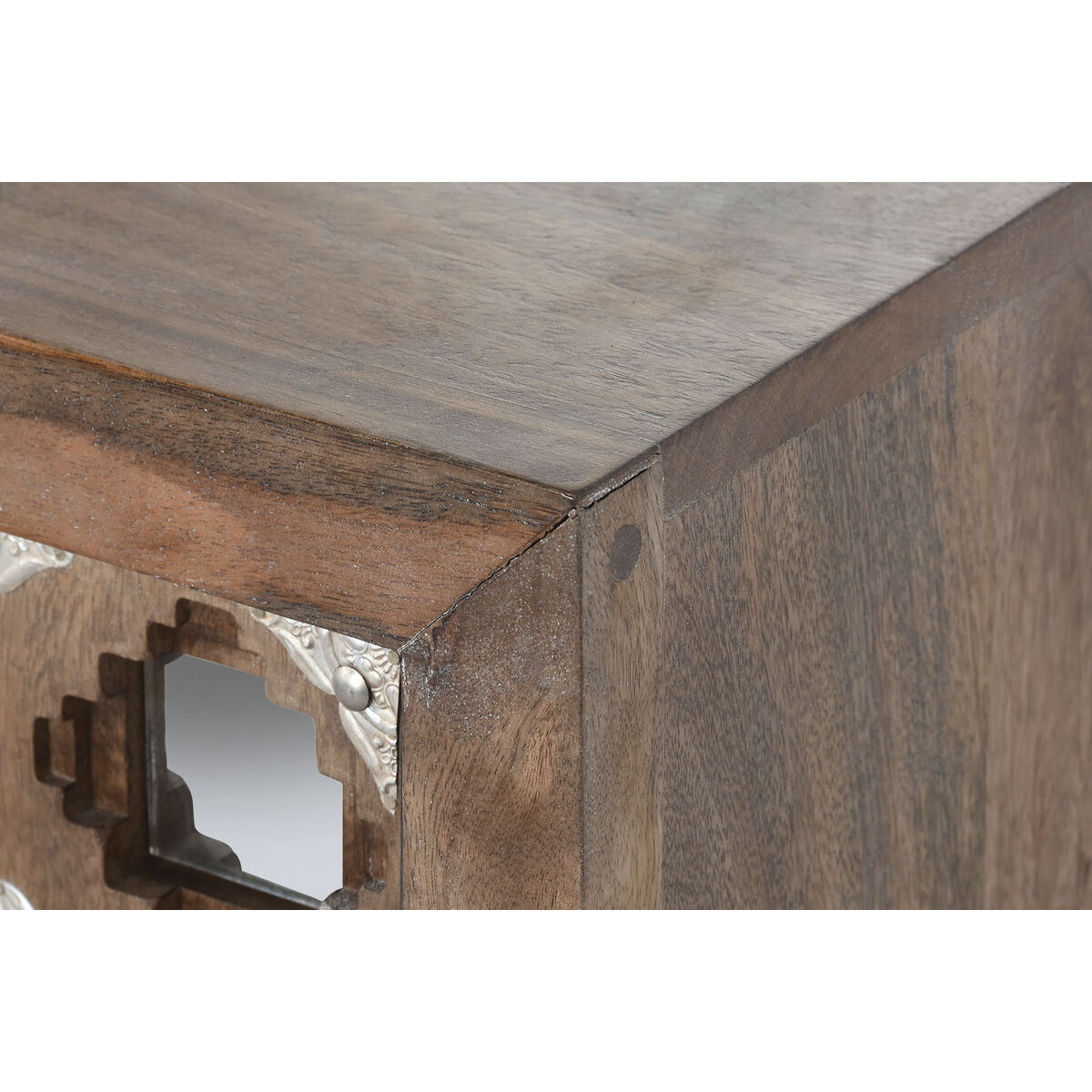 Aparador Home ESPRIT Marrón Negro Plateado Natural Madera de mango Espejo 80 x 38 x 80 cm