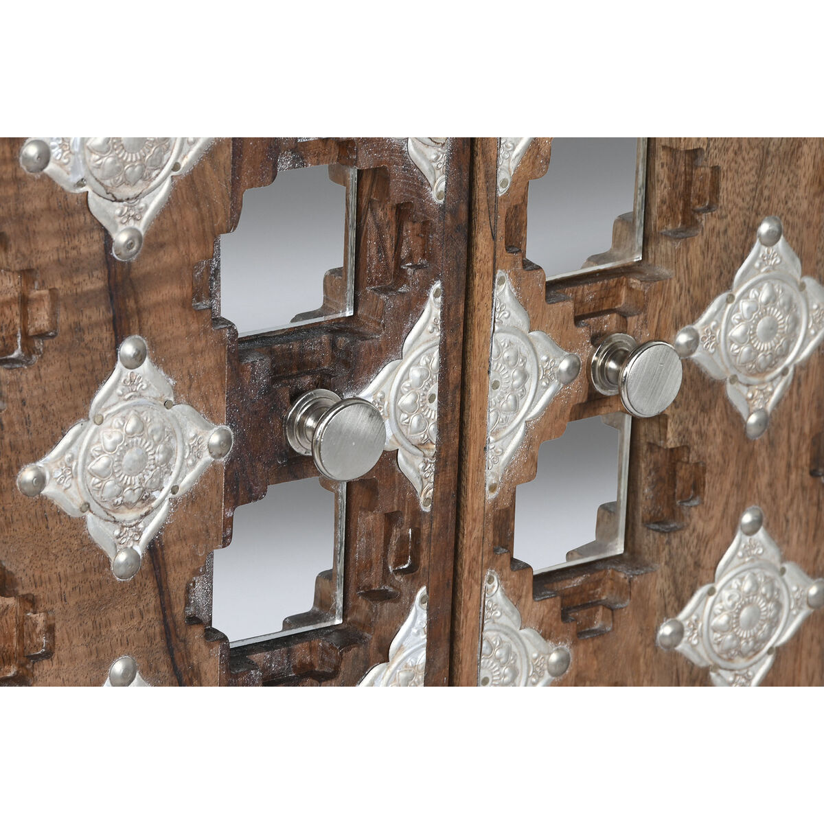 Aparador Home ESPRIT Marrón Negro Plateado Natural Madera de mango Espejo 80 x 38 x 80 cm