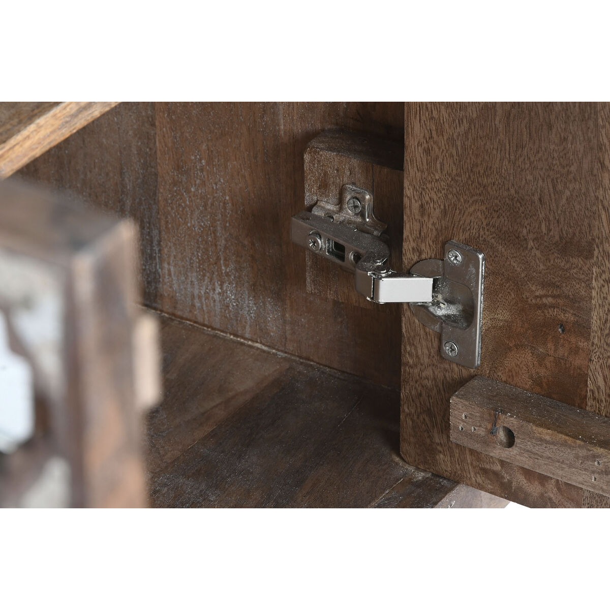 Aparador Home ESPRIT Marrón Negro Plateado Natural Madera de mango Espejo 80 x 38 x 80 cm