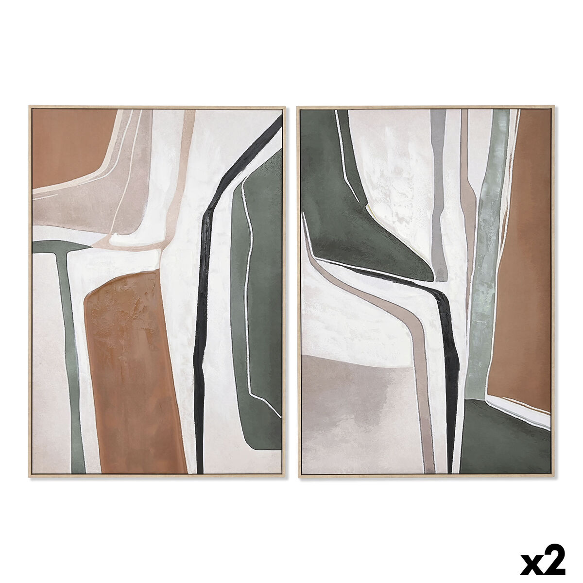 Lienzo Home ESPRIT Verde Beige Gris Terracota Abstracto Urbano (2 Unidades)