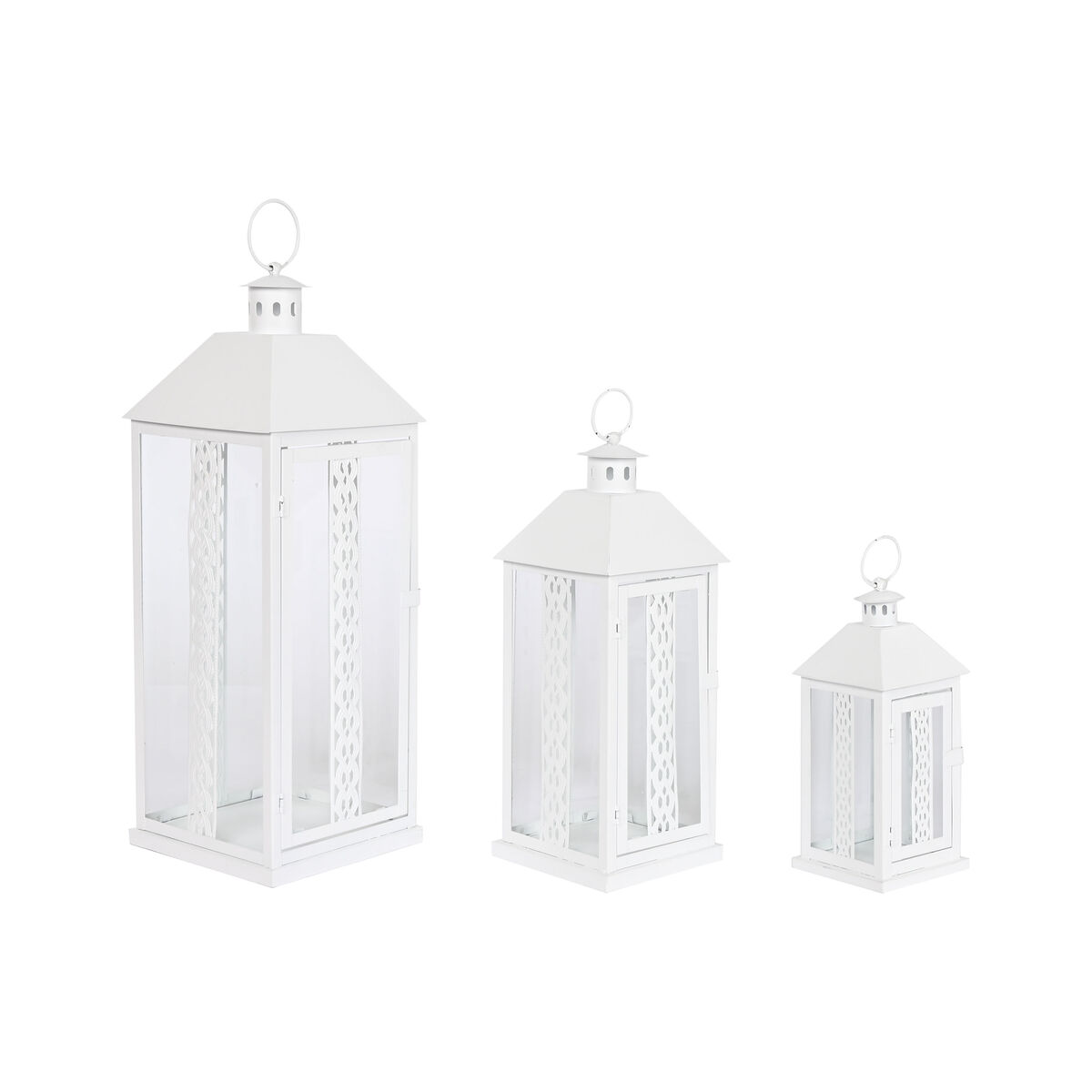 Farol Home ESPRIT Blanco Cristal Hierro Shabby Chic 20 x 20 x 55 cm (3 Piezas)