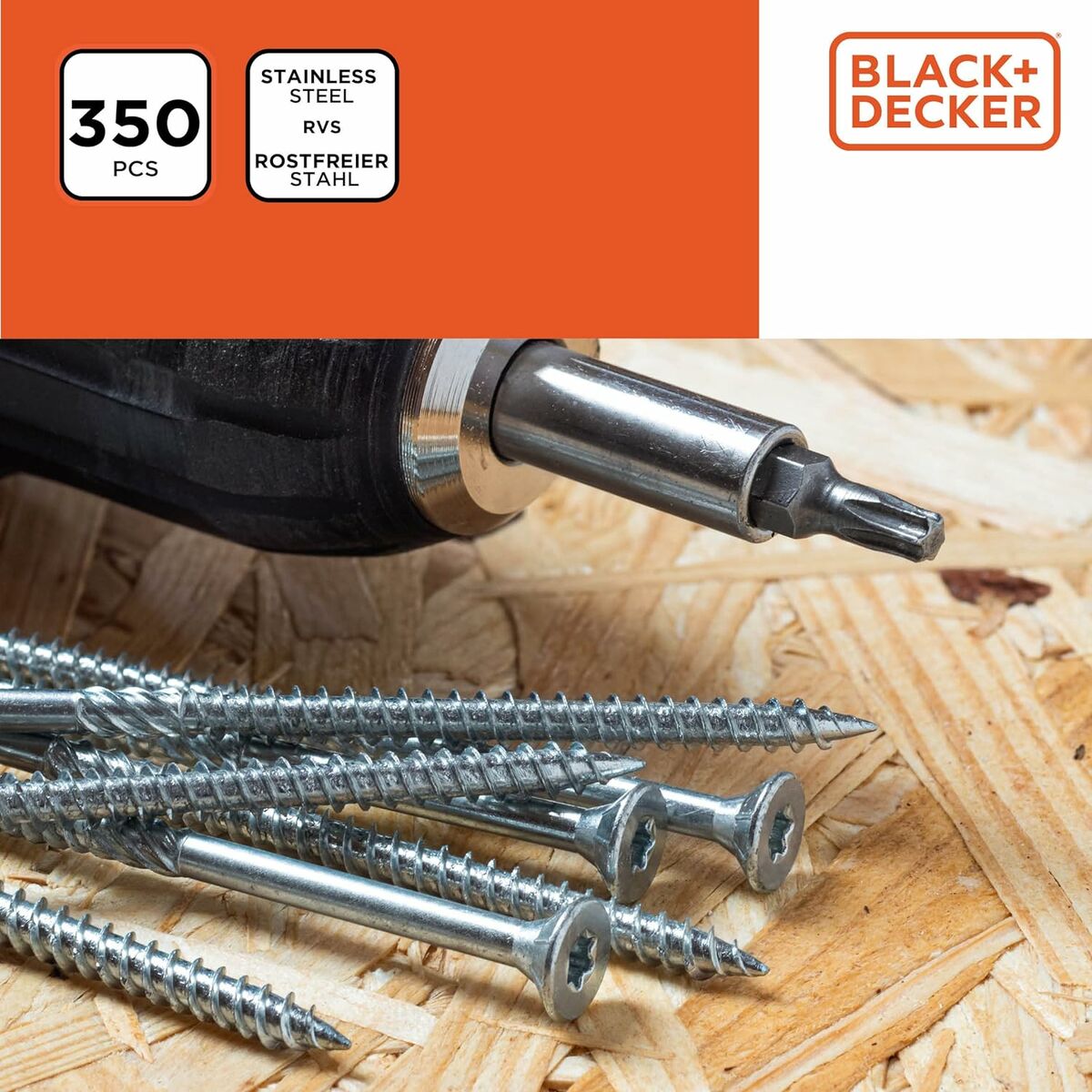 Kit de tornillos Black & Decker Pozidriv Madera 350 Piezas