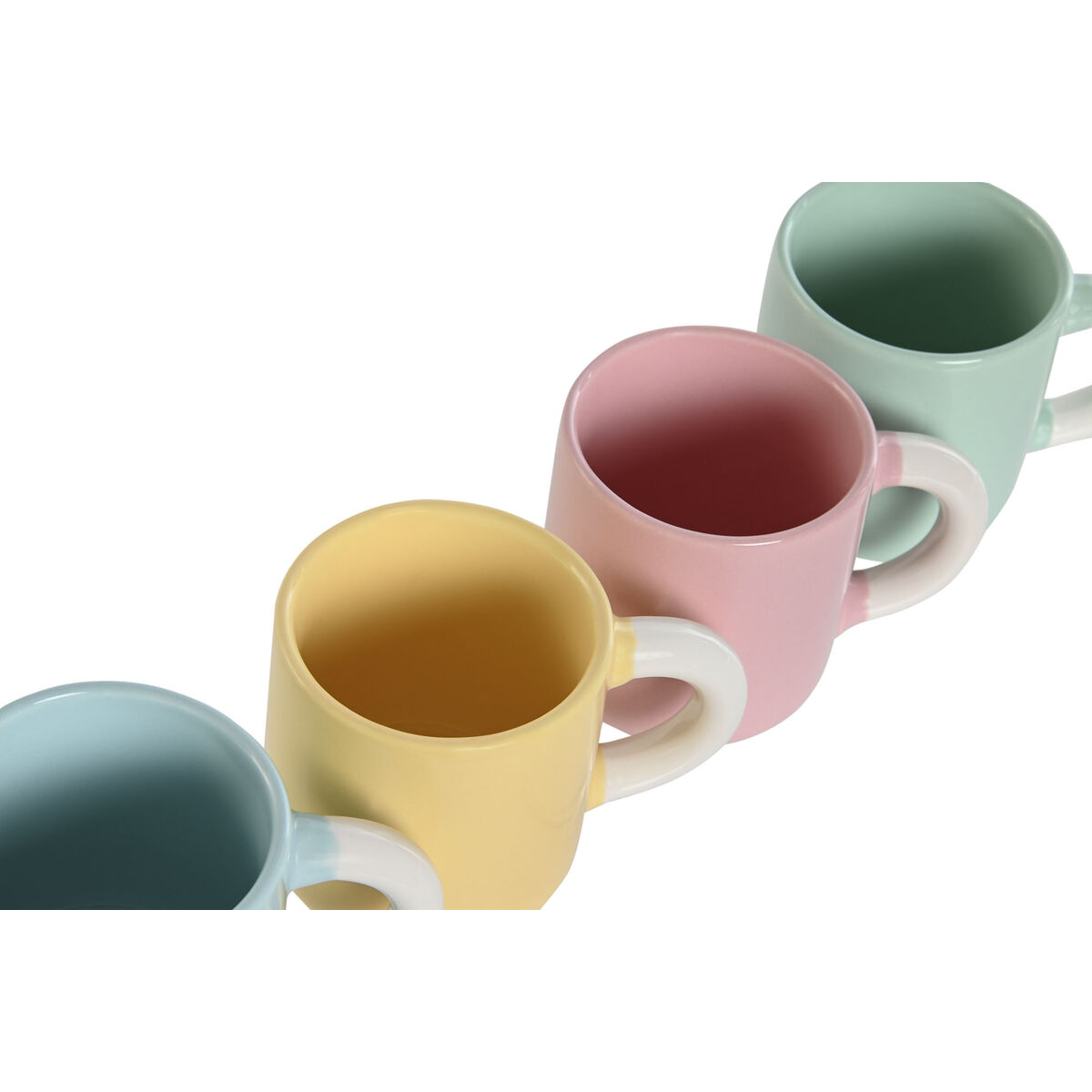 Juego de Tazas de Café Home ESPRIT Amarillo Azul Verde Rosa Porcelana 110 ml 4 Piezas