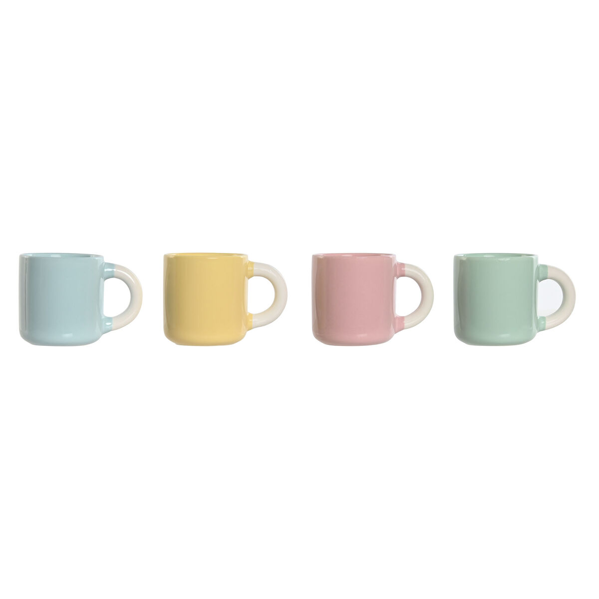 Juego de Tazas de Café Home ESPRIT Amarillo Azul Verde Rosa Porcelana 110 ml 4 Piezas