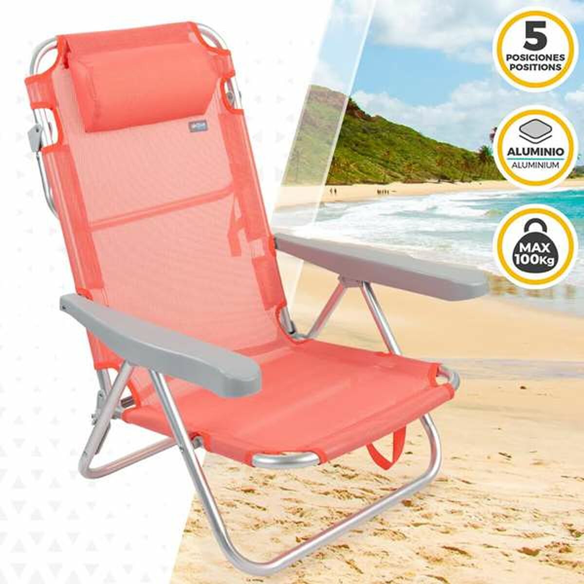 Silla Plegable Aktive Flamingo Rosa 48 x 46 x 84 cm 47 x 63 x 99 cm Playa Cojín Bolsa de Almacenamiento Posavasos