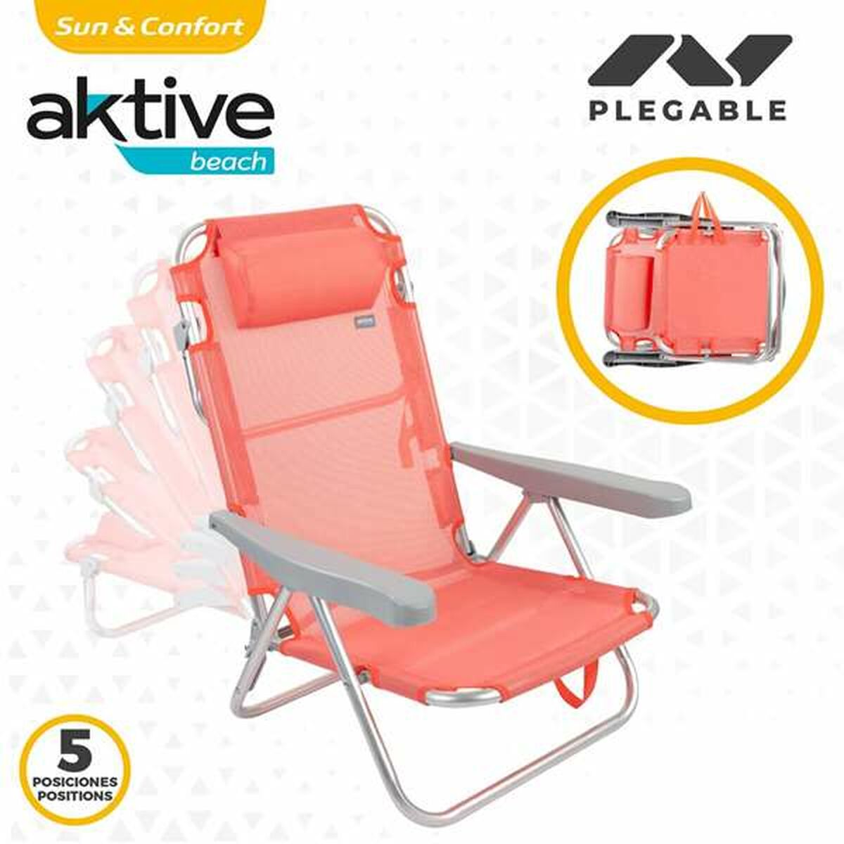 Silla Plegable Aktive Flamingo Rosa 48 x 46 x 84 cm 47 x 63 x 99 cm Playa Cojín Bolsa de Almacenamiento Posavasos