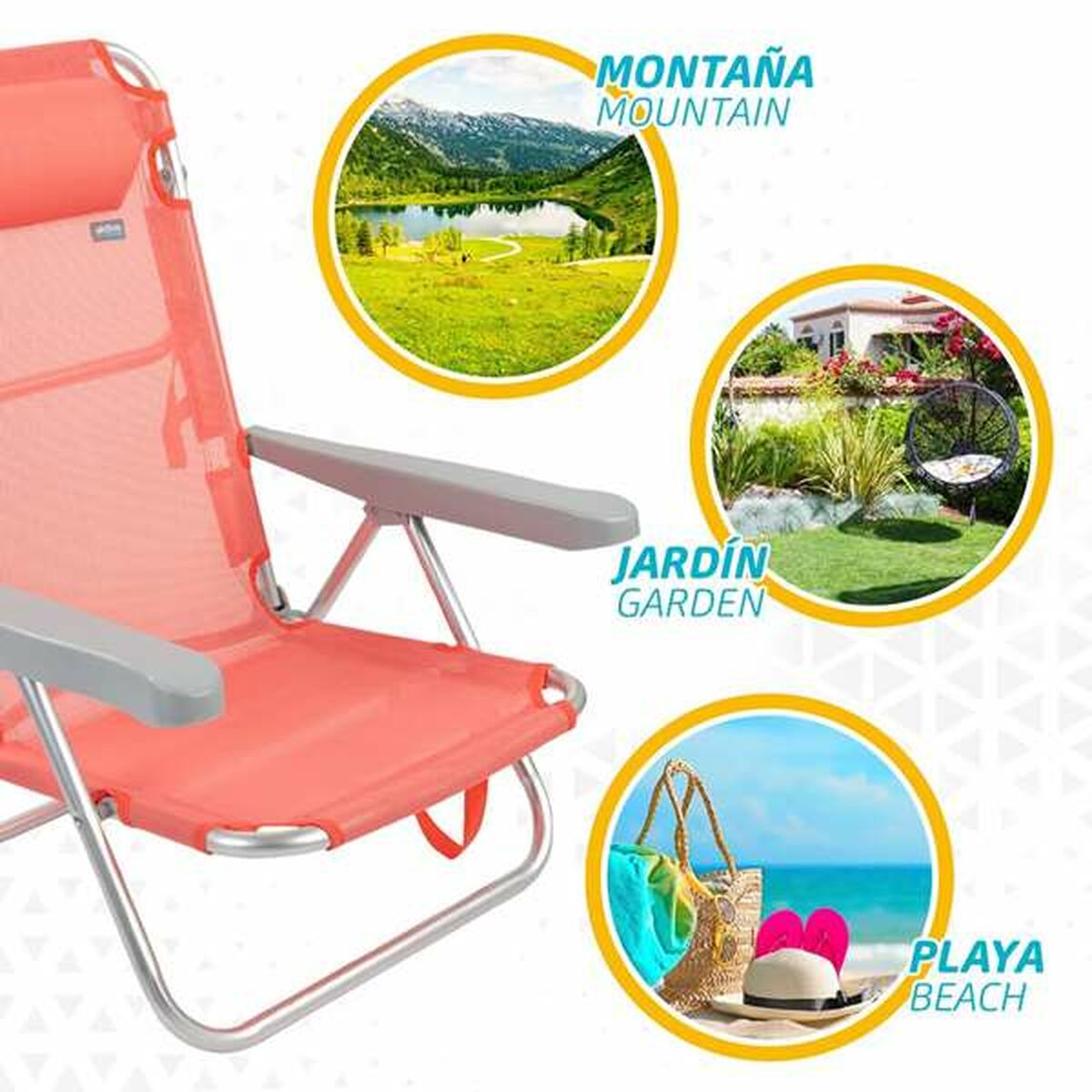 Silla Plegable Aktive Flamingo Rosa 48 x 46 x 84 cm 47 x 63 x 99 cm Playa Cojín Bolsa de Almacenamiento Posavasos