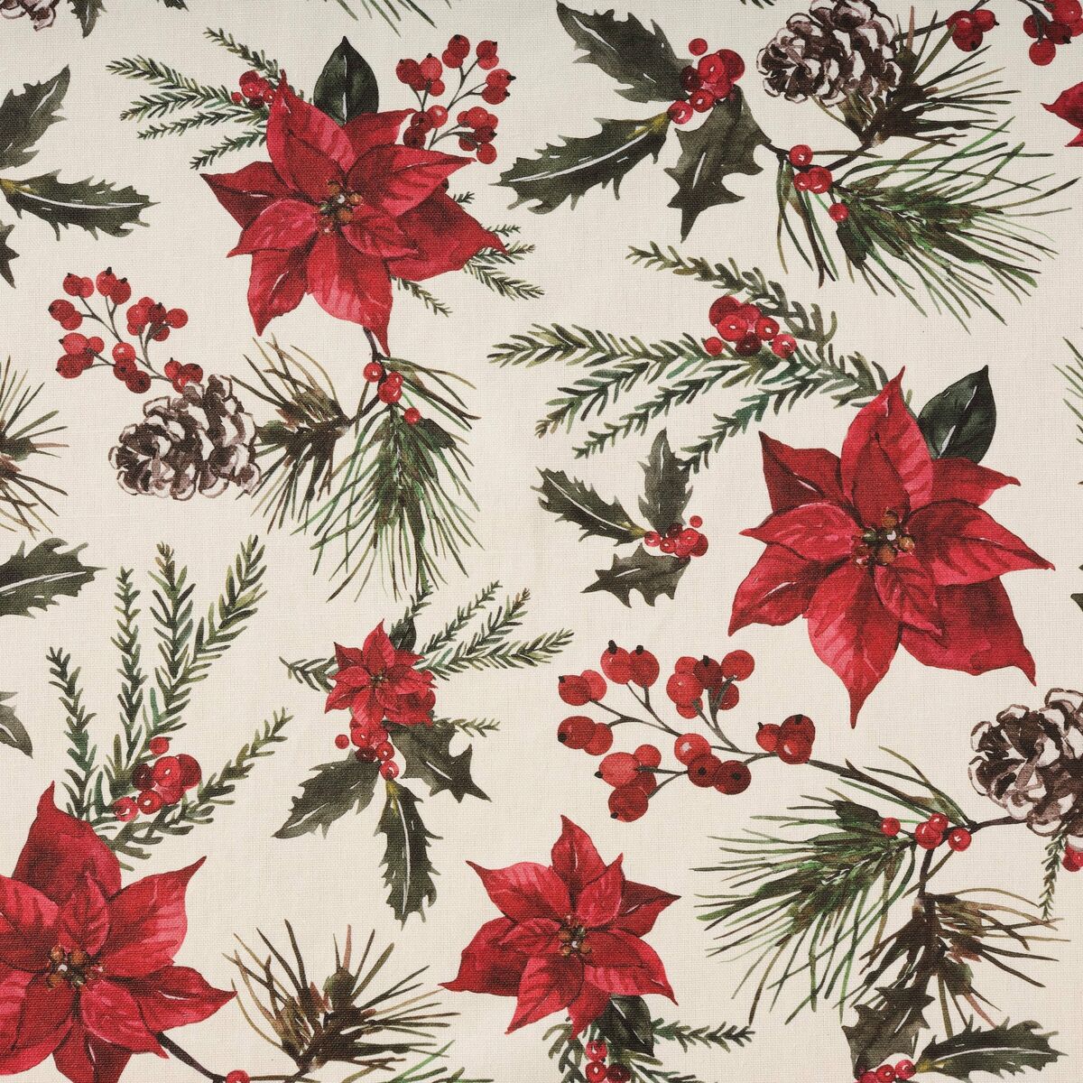 Mantel resinado antimanchas Belum Christmas Flowers Rojo Verde Natural 150 x 150 cm