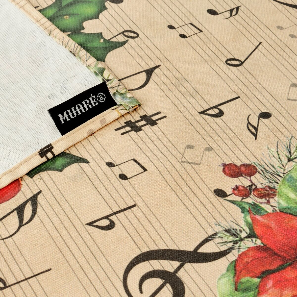 Mantel resinado antimanchas Belum Christmas Sheet Music Negro Rojo Verde Lino 150 x 150 cm