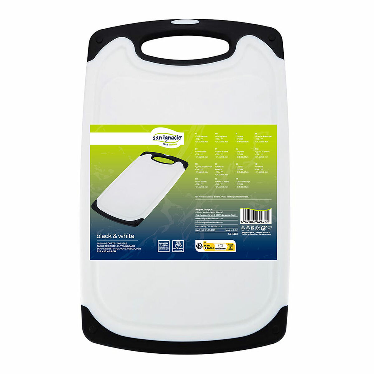Tabla de cortar San Ignacio SG-4493 Blanco Negro Negro/Blanco 31,5 x 20 x 0,9 cm
