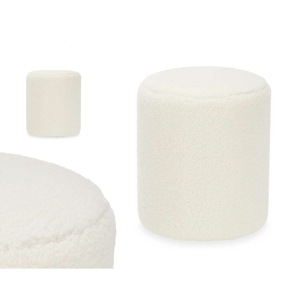 Puff Gift Decor Blanco Tela Madera MDF