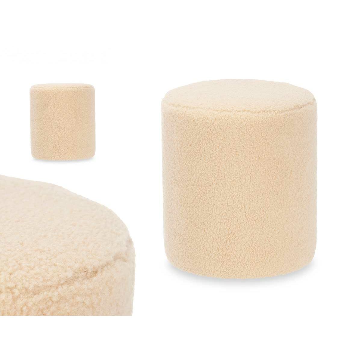 Puff Gift Decor Beige Tela Madera MDF