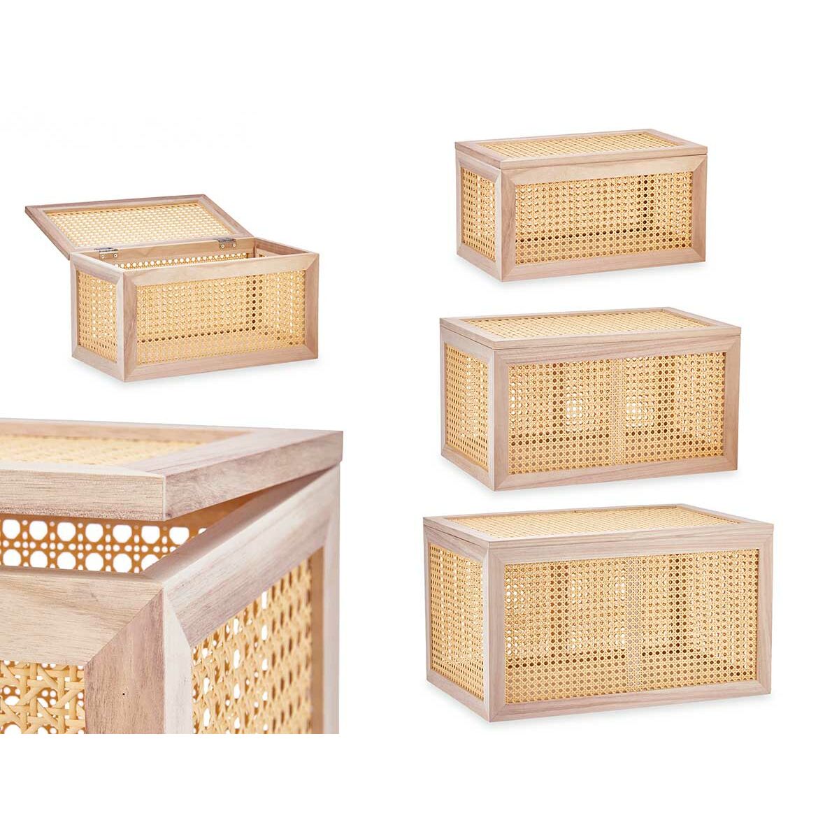 Juego de Baúles Gift Decor Natural Madera de Paulonia 43 x 25 x 23 cm 50 x 32 x 28 cm 57 x 33 x 39 cm 3 Piezas