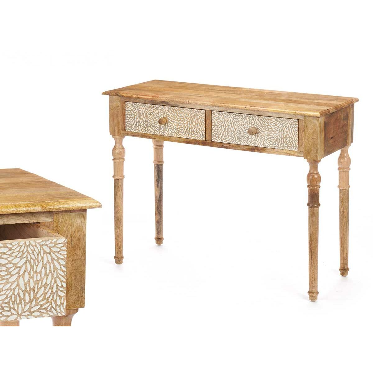 Recibidor con 2 Cajones Gift Decor Blanco Marrón 98 x 77 x 42 cm Hojas