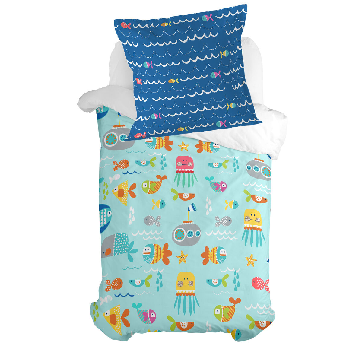 Funda de almohada HappyFriday Moshi Moshi Sea Life Multicolor 80 x 80 cm