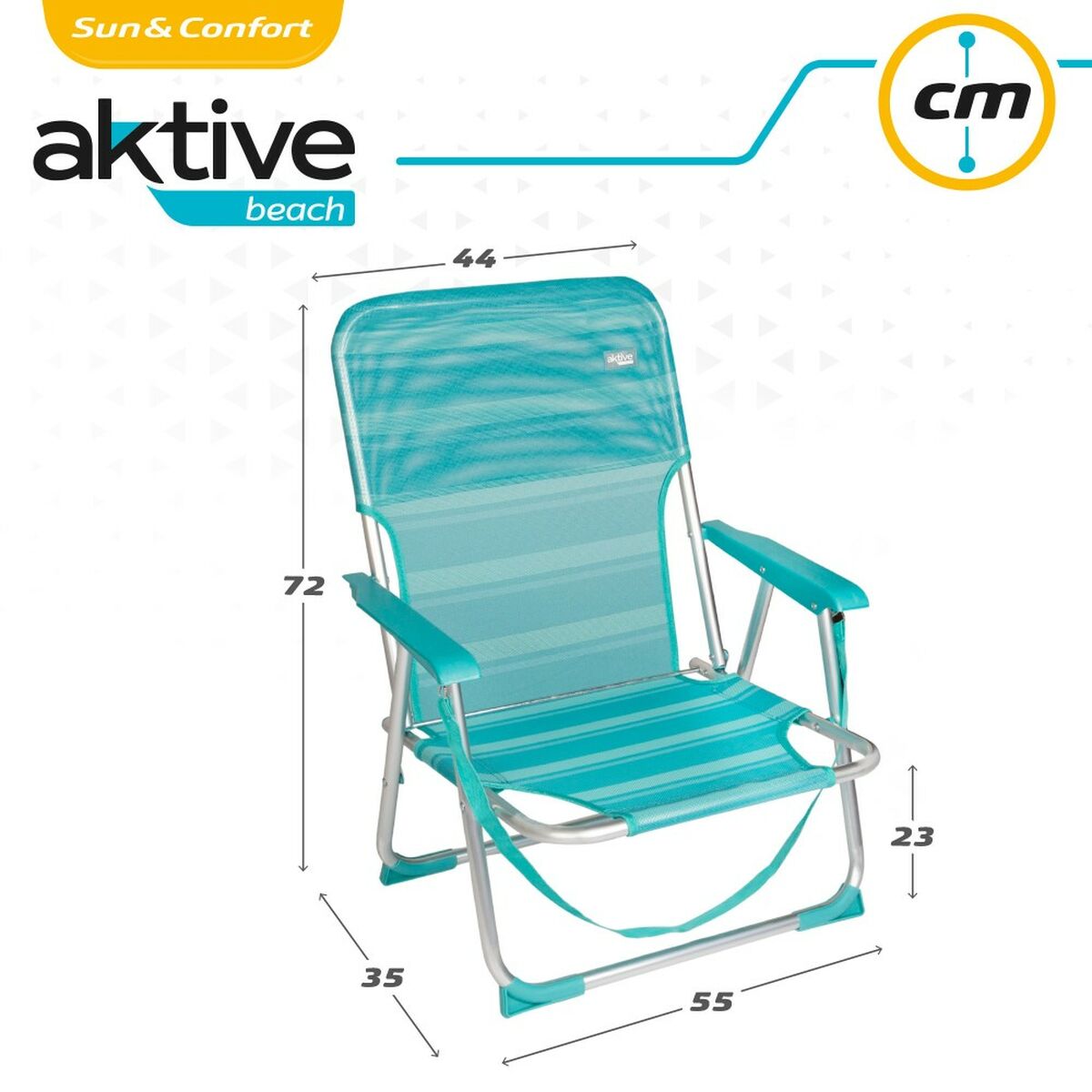 Silla de Playa Aktive Turquesa 44 x 72 x 35 cm Aluminio Plegable (4 Unidades)