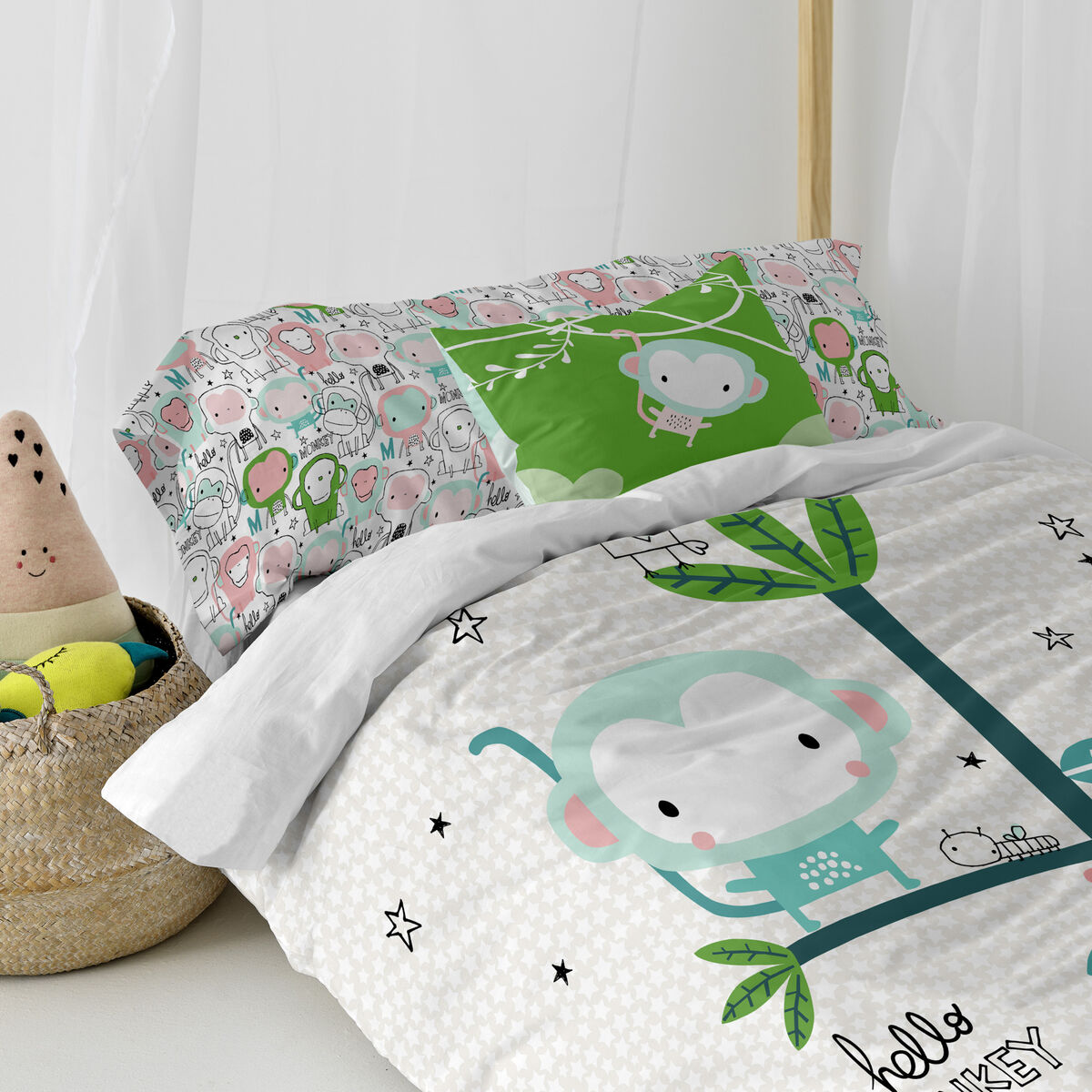 Funda de cojín HappyFriday Moshi Moshi Macaque Multicolor 50 x 30 cm