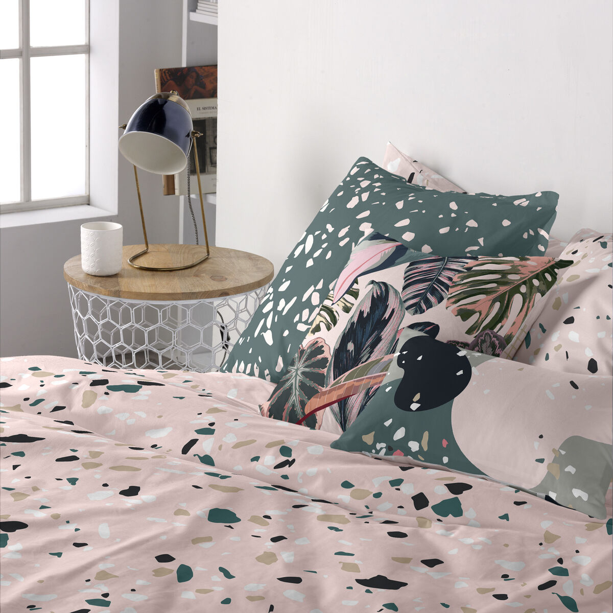 Funda de cojín HappyFriday Blanc Granite  Multicolor 60 x 60 cm