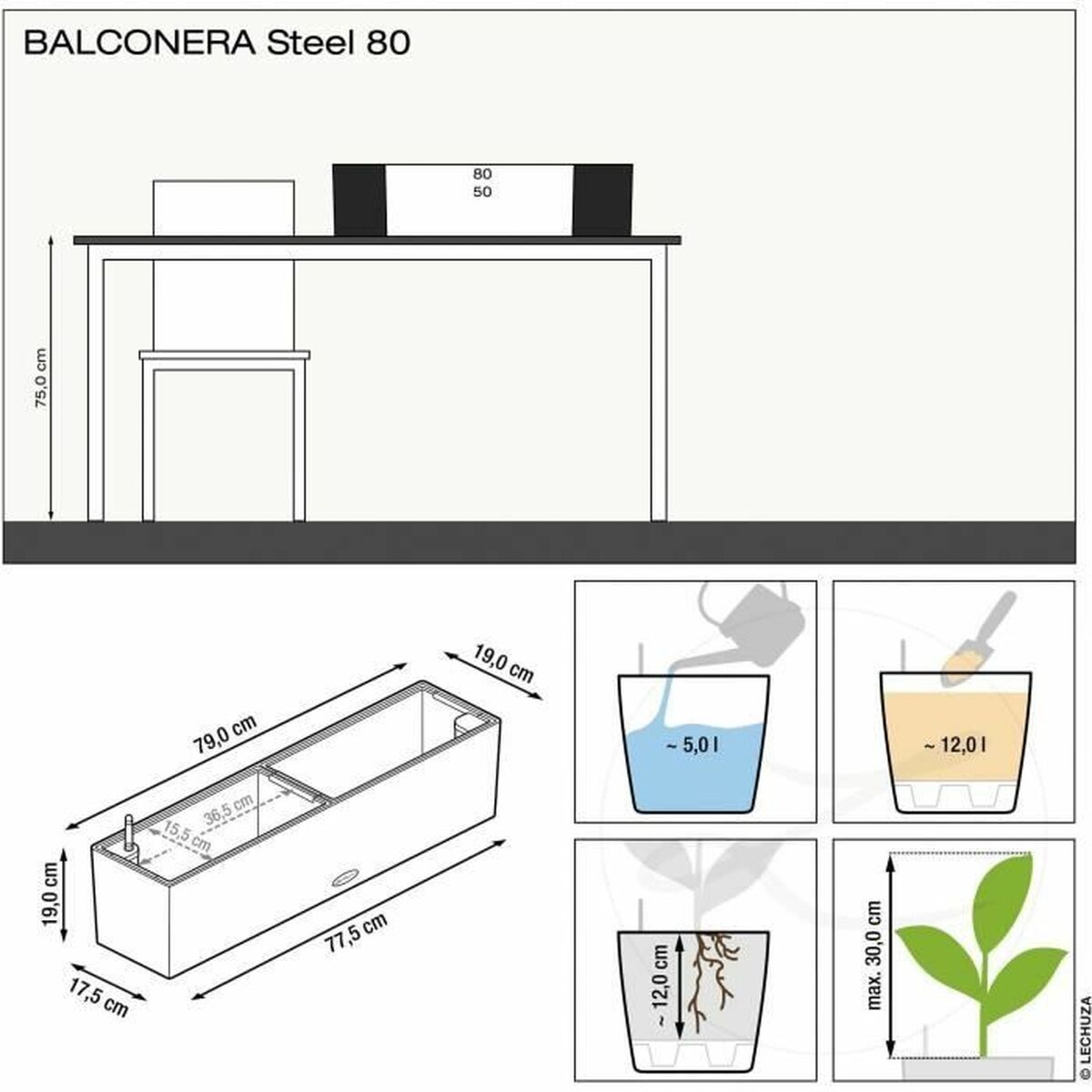 Maceta Autorriego Lechuza Plateado 79 x 19 x 19 cm Rectangular