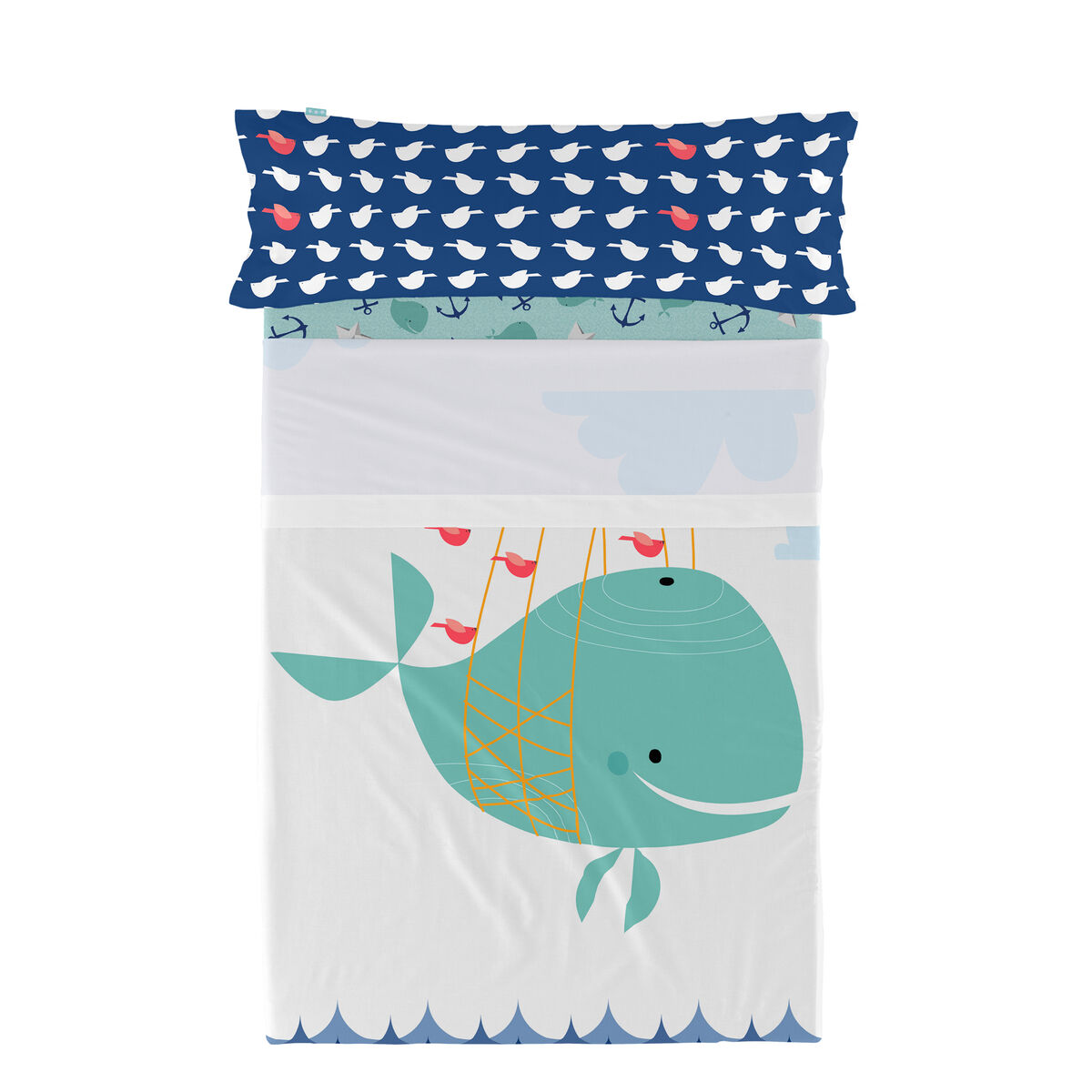Juego de Sábanas HappyFriday Moshi Moshi Whale Multicolor Cama de 105 2 Piezas