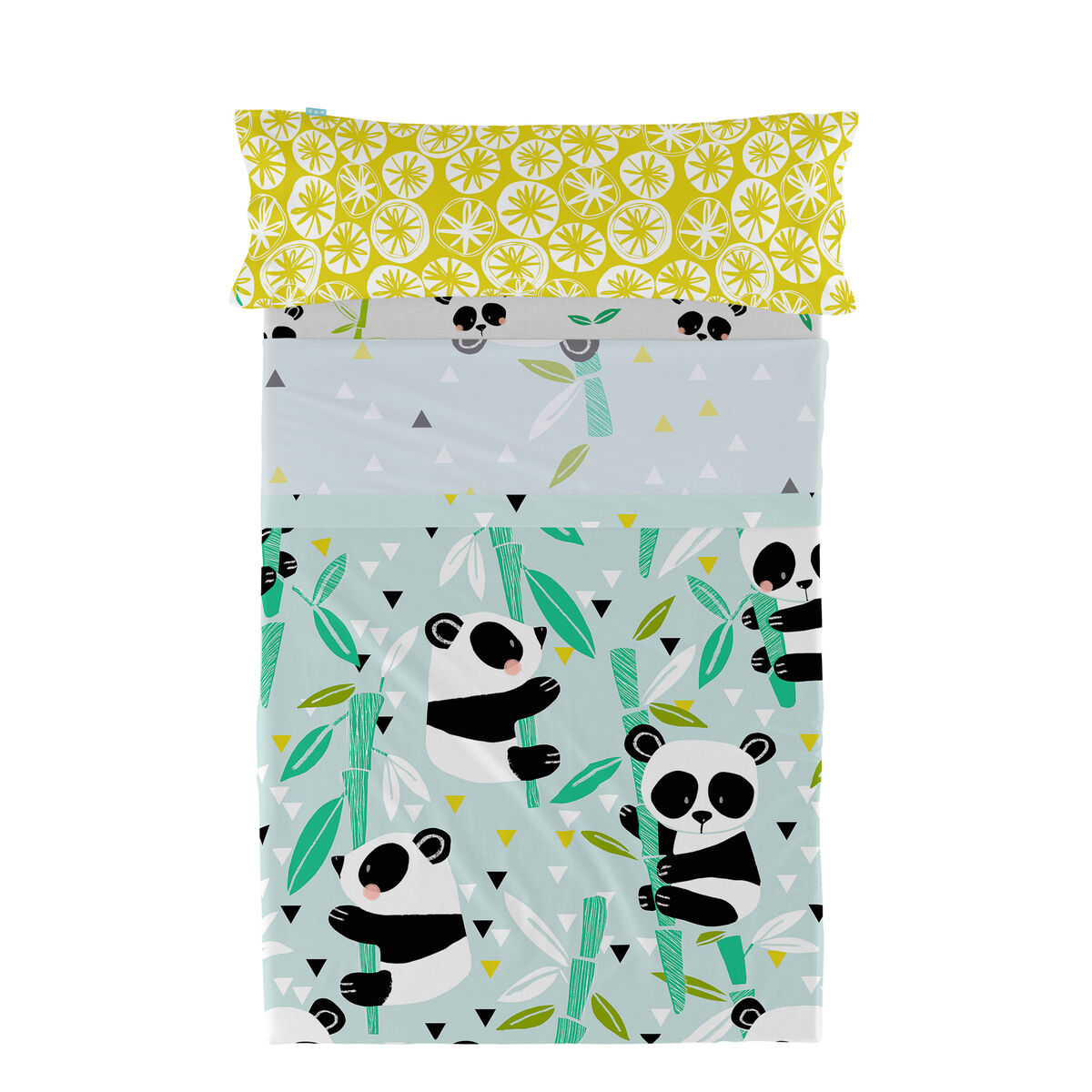 Juego de Sábanas HappyFriday Moshi Moshi Panda garden blue Azul Cama de 105 2 Piezas