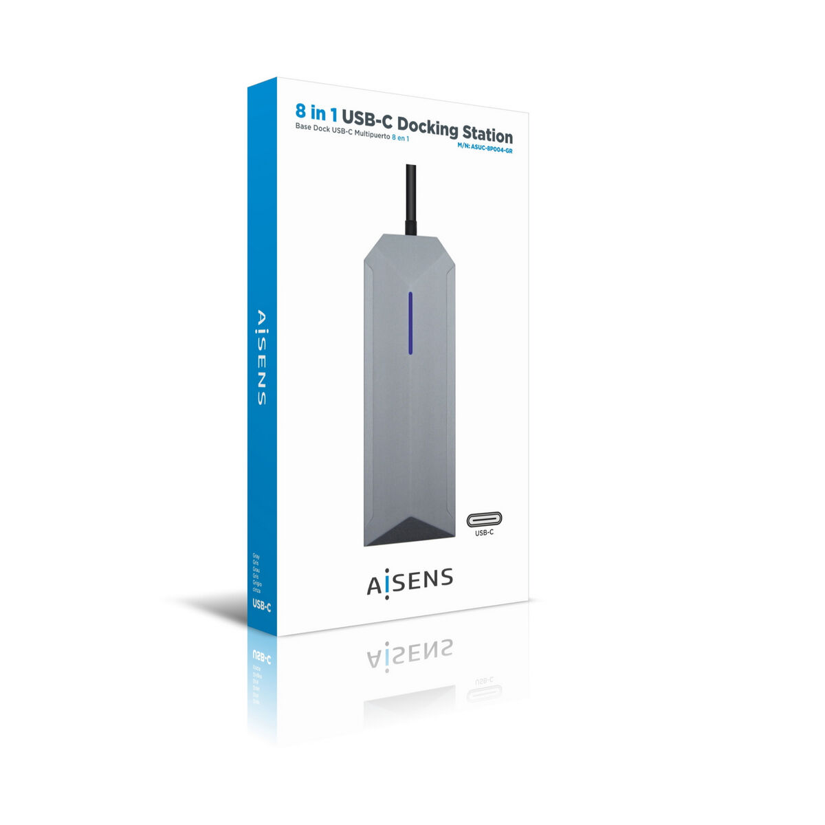 Hub USB Aisens ASUC-8P004-GR Gris 100 W 4K Ultra HD (1 unidad)