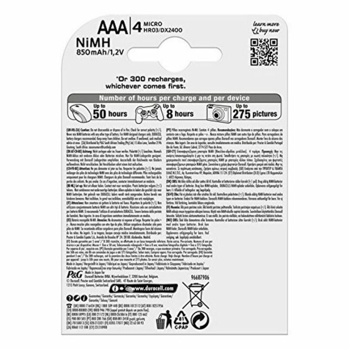 Pilas Recargables DURACELL DURHR03B4-850STCX5 1,2 V AAA (4 Unidades)