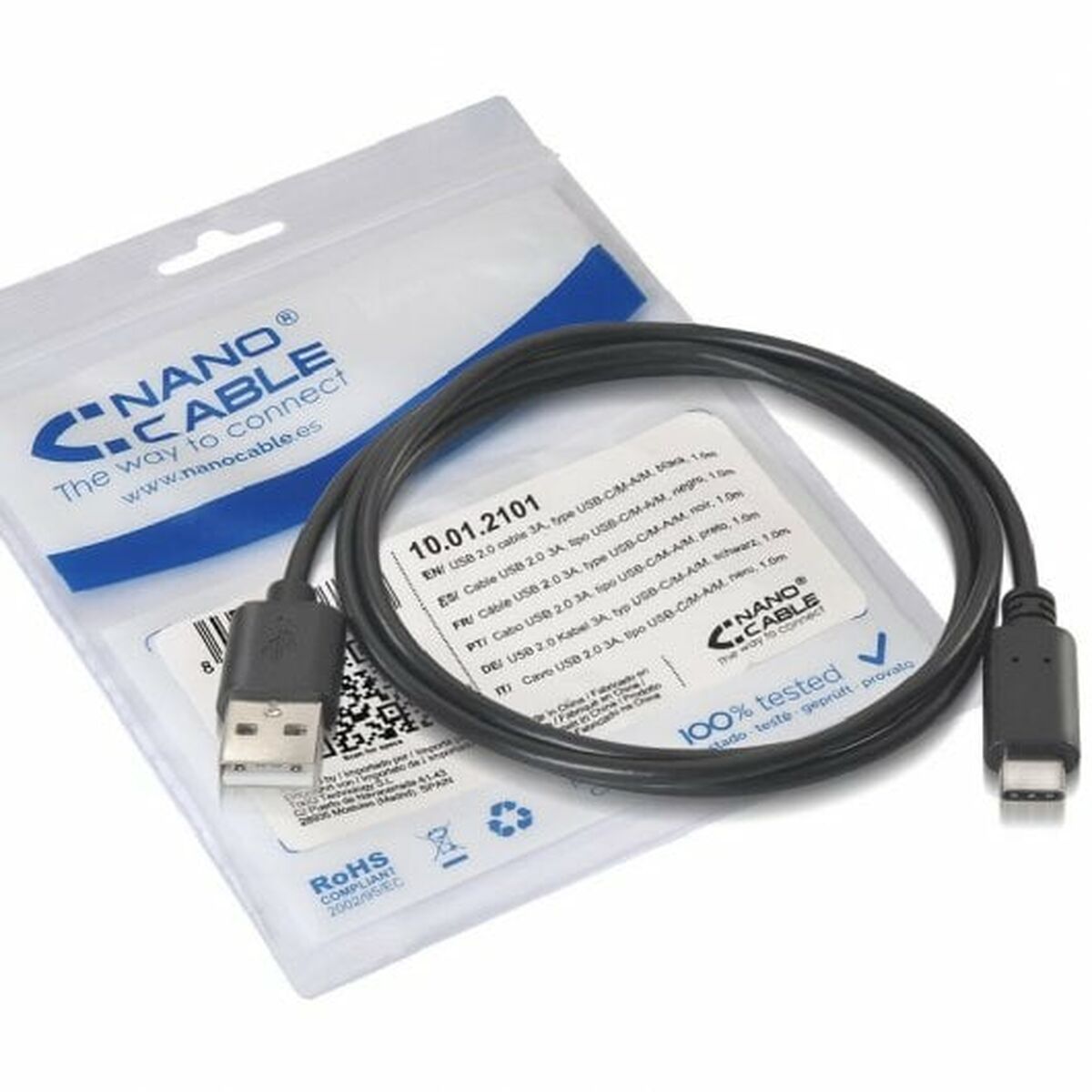 Cable USB A a USB-C NANOCABLE 10.01.2102 Negro 2 m