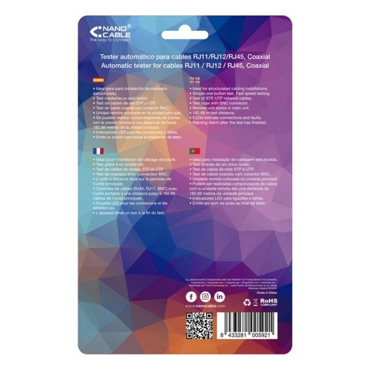 Cable de Red Rígido UTP Categoría 6 RJ11/RJ12/RJ45, coaxial NANOCABLE 10.31.0303 Blanco/Negro