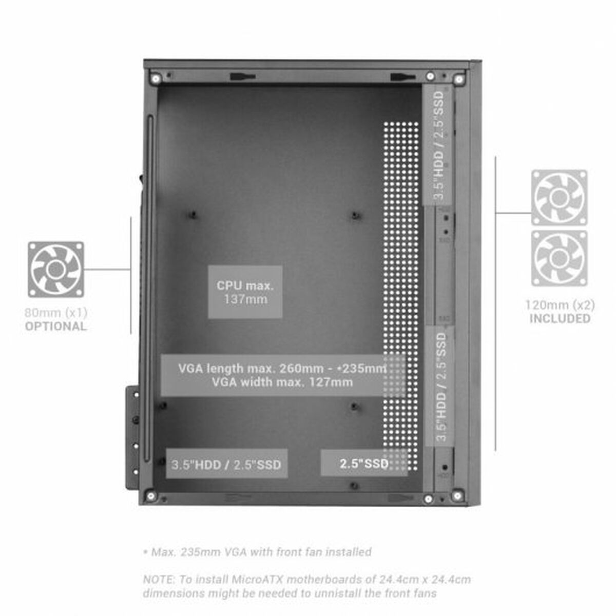 Caja Semitorre ATX Mars Gaming MCCOREW Blanco Negro