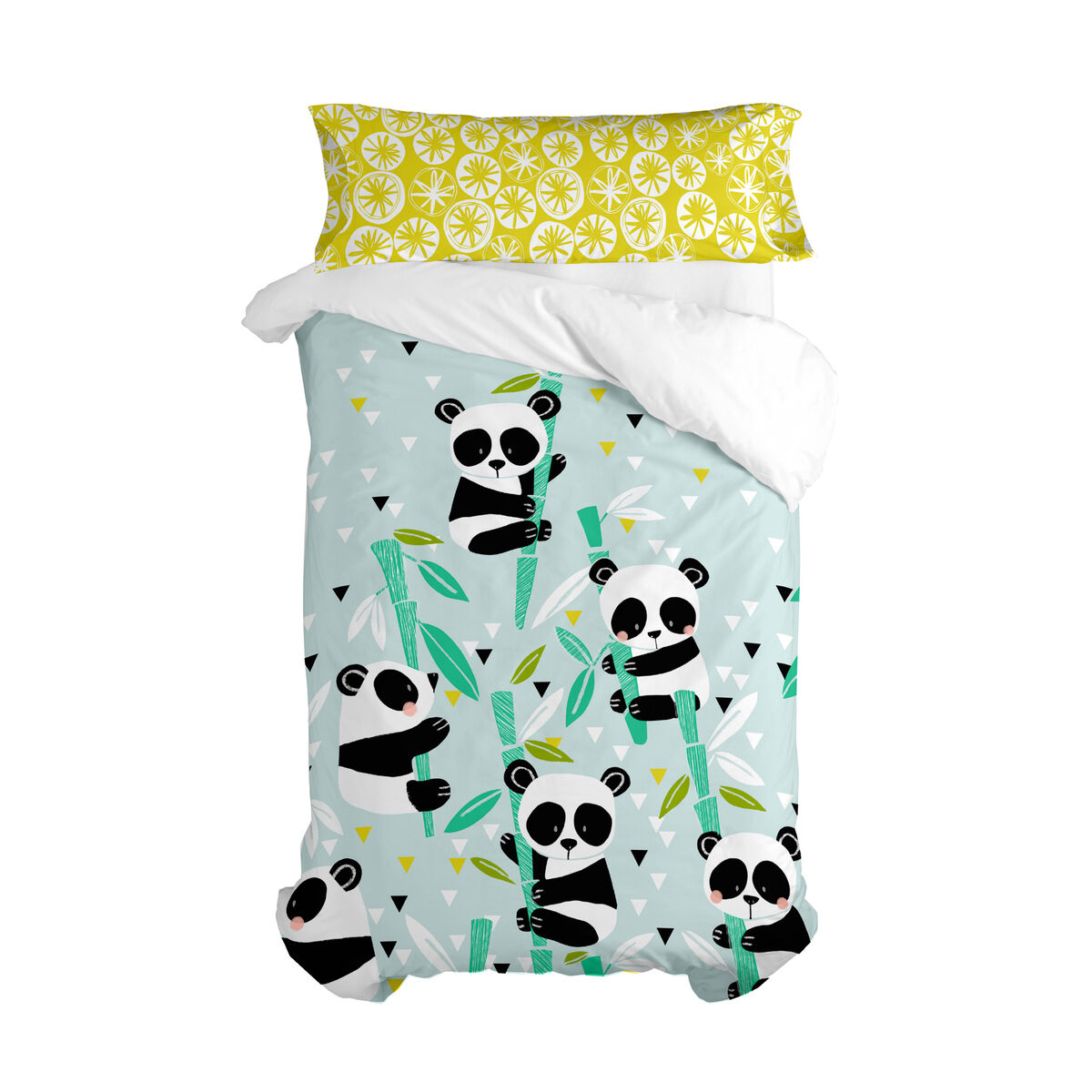 Juego de funda nórdica HappyFriday Moshi Moshi Panda Garden Blue Azul Cama de 105 2 Piezas