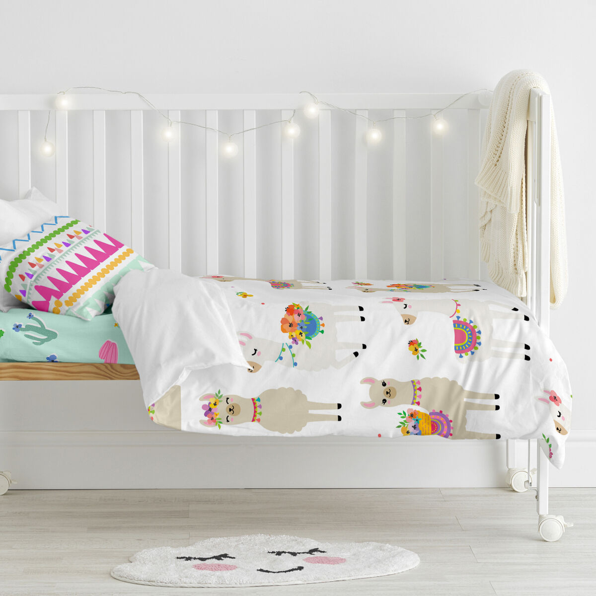 Juego de funda nórdica HappyFriday Moshi Moshi Cute Llamas Multicolor Cuna de Bebé 2 Piezas