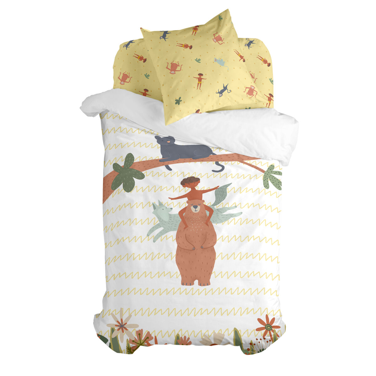 Juego de funda nórdica HappyFriday Mr Fox Jungle life  Multicolor Cama de 80 2 Piezas