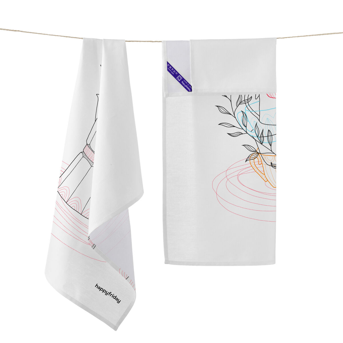 Paño de Cocina HappyFriday Breakfast Multicolor 70 x 50 cm (2 Unidades)