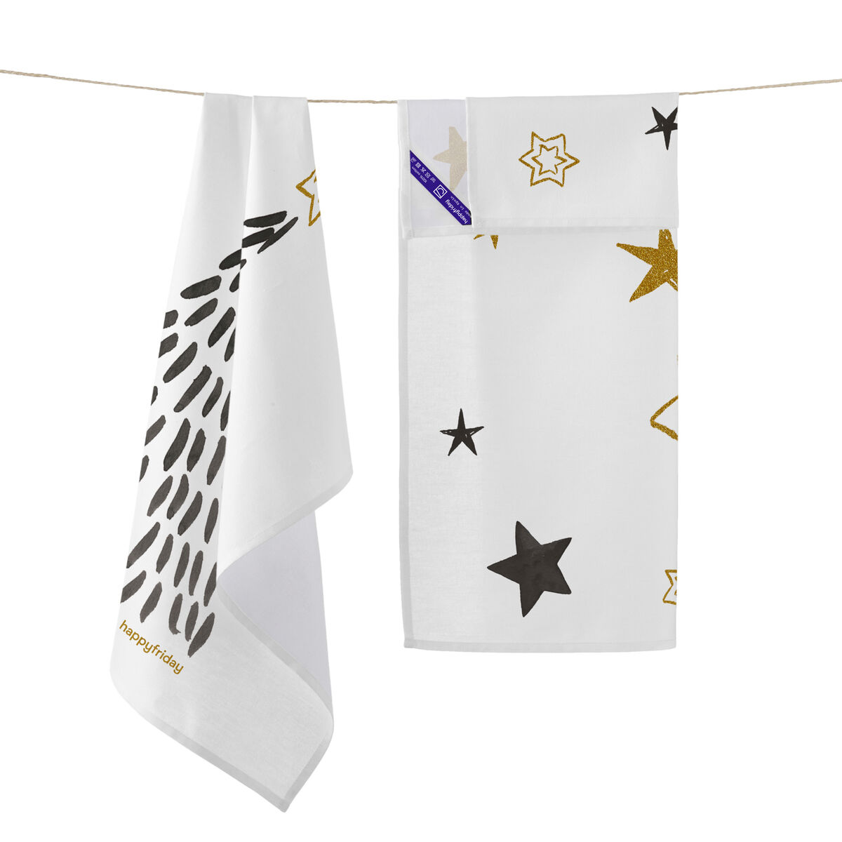 Paño de Cocina HappyFriday Xmas Gold Multicolor 70 x 50 cm (2 Unidades)