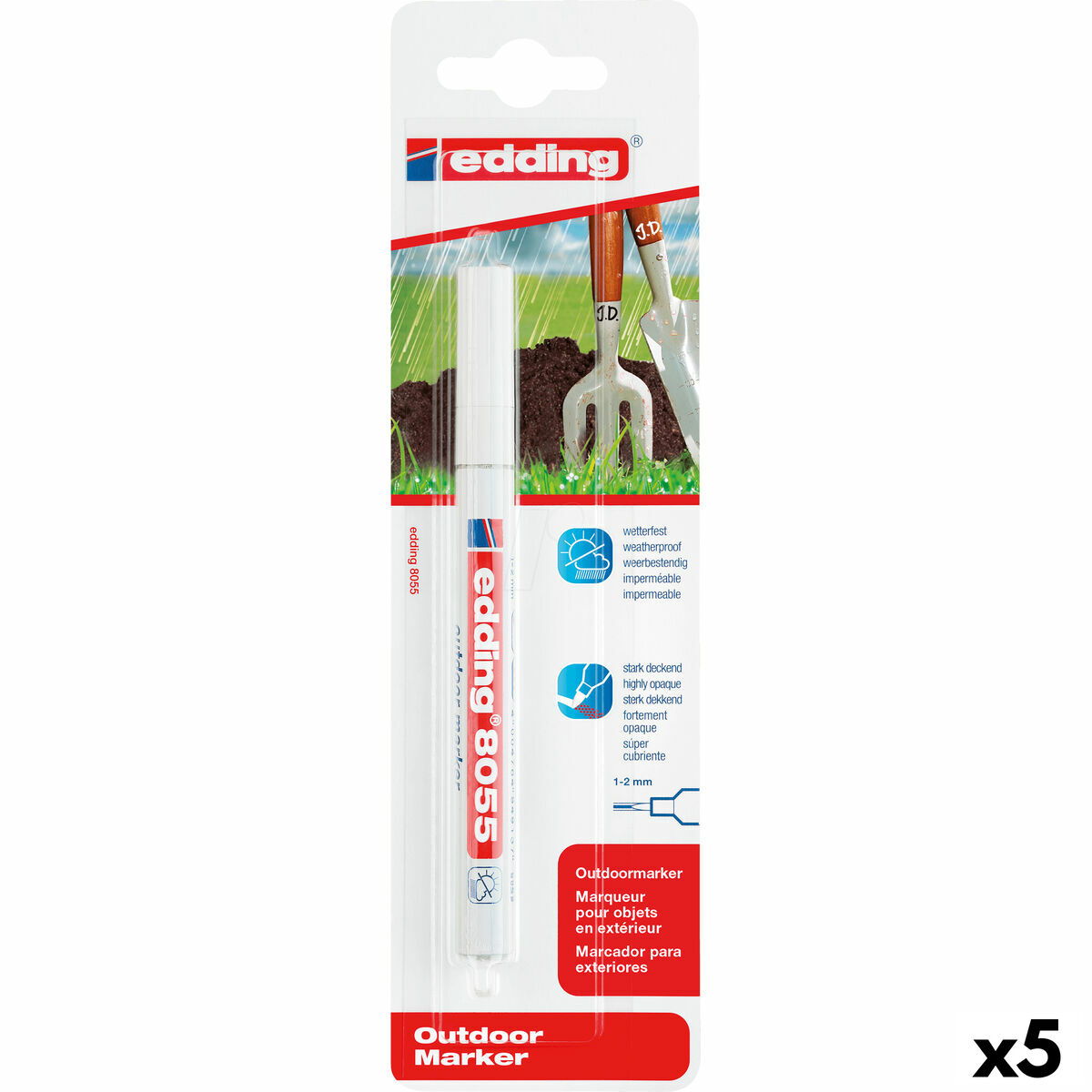 Rotulador permanente Edding 8055 Blanco 1-2 mm (5 Unidades)