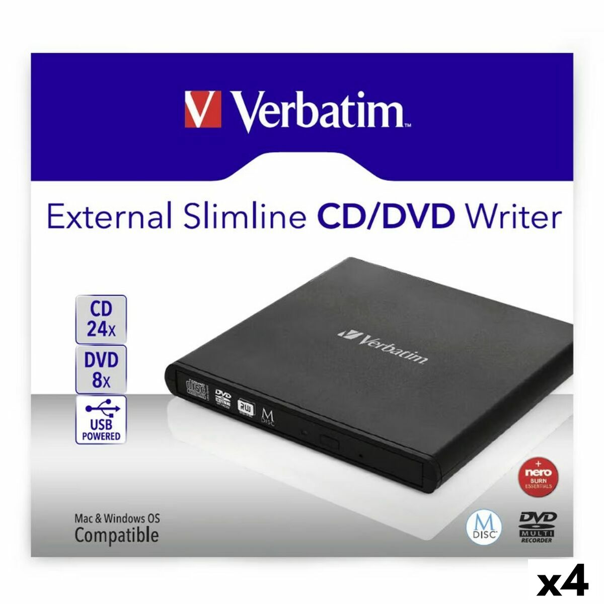 Grabadora Externa Verbatim Slimline CD/DVD Negro