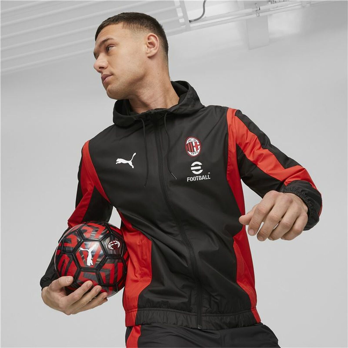 Chaqueta Deportiva para Hombre Puma Ac Milan Prematch Negro Rojo