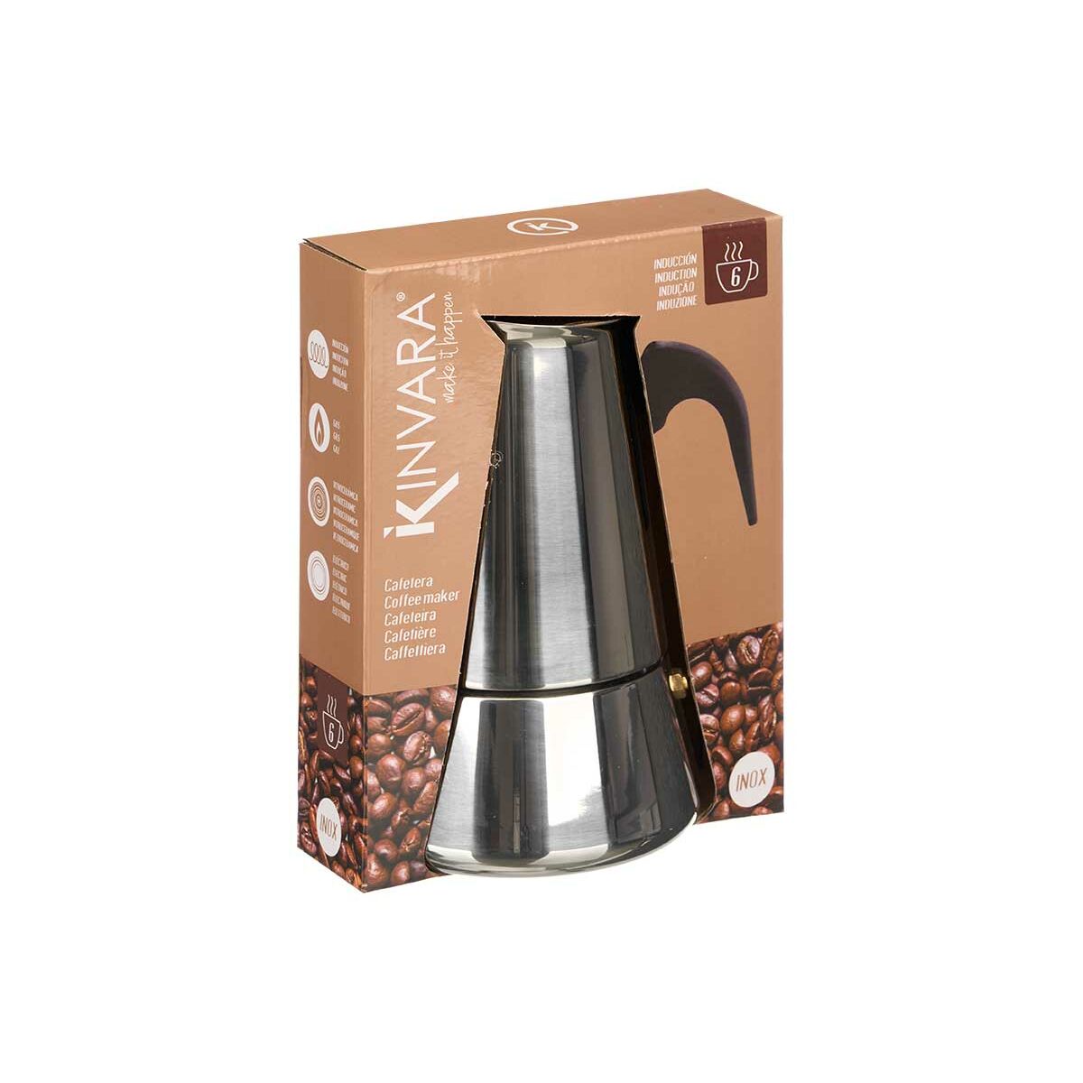Cafetera Italiana Kinvara Negro Plateado Acero Plástico 6 Tazas
