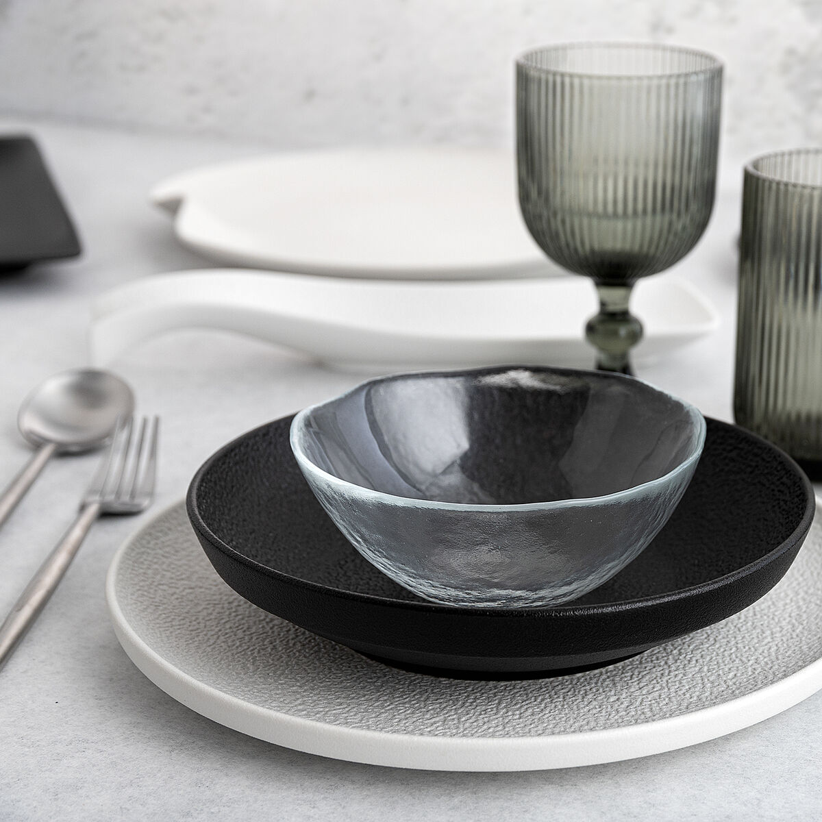 Vaso Bidasoa Fosil Gris Vidrio 460 ml (6 Unidades)