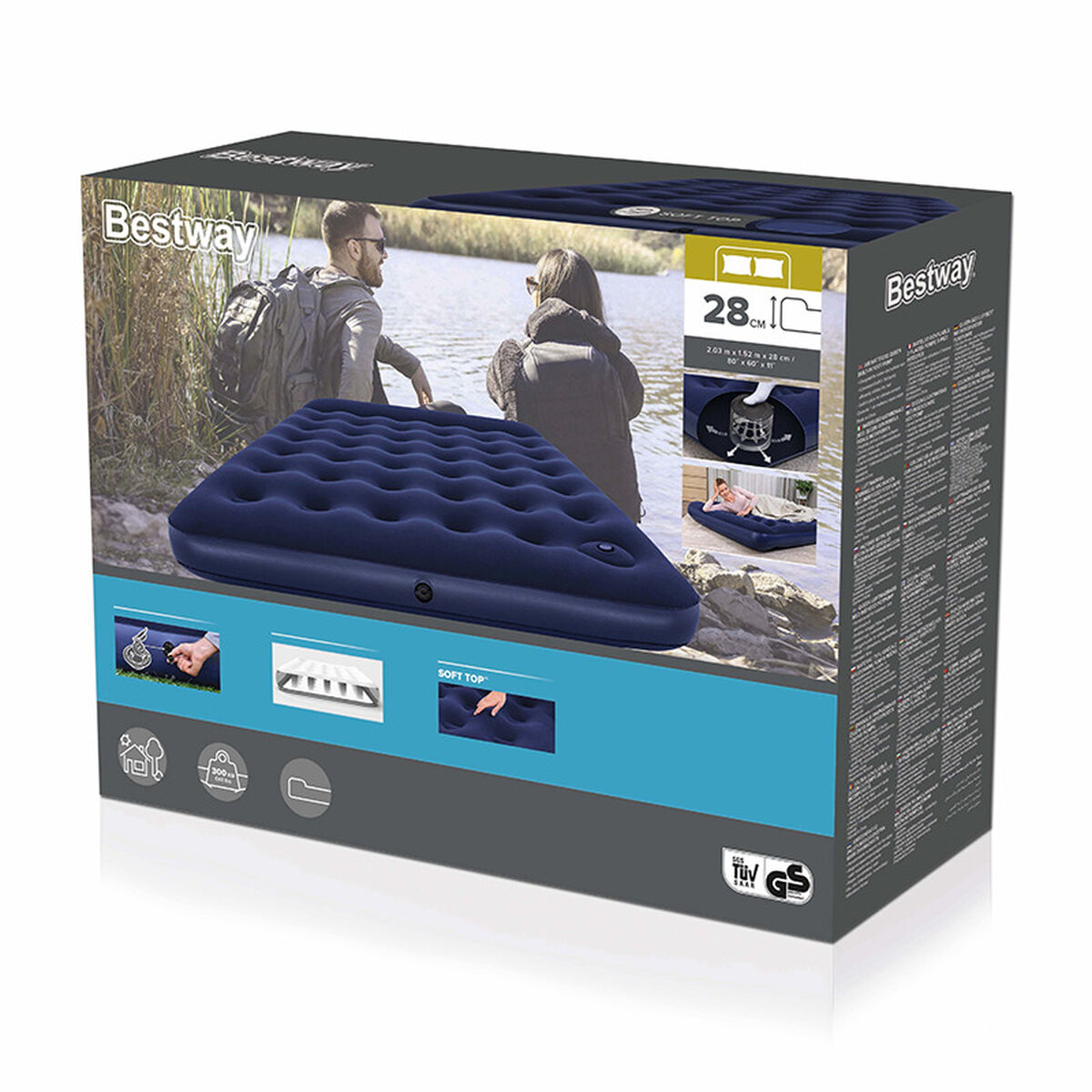 Bestway Colchon Doble con Hinchador de Pie 203x152x28 cm Hinchable y Camping 67226