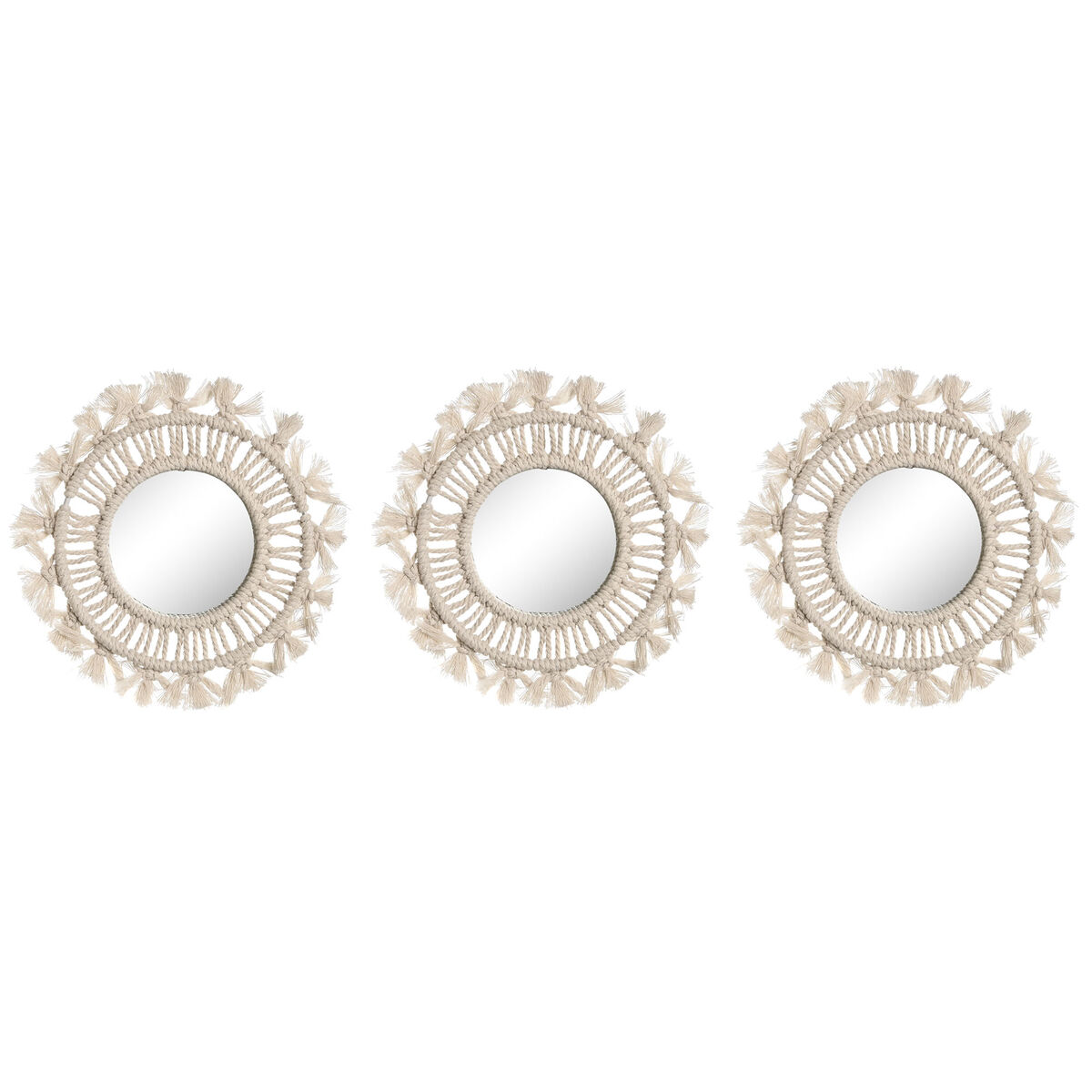 Juego de Espejos Home ESPRIT Blanco Boho 20 x 1 x 20 cm (3 Piezas)