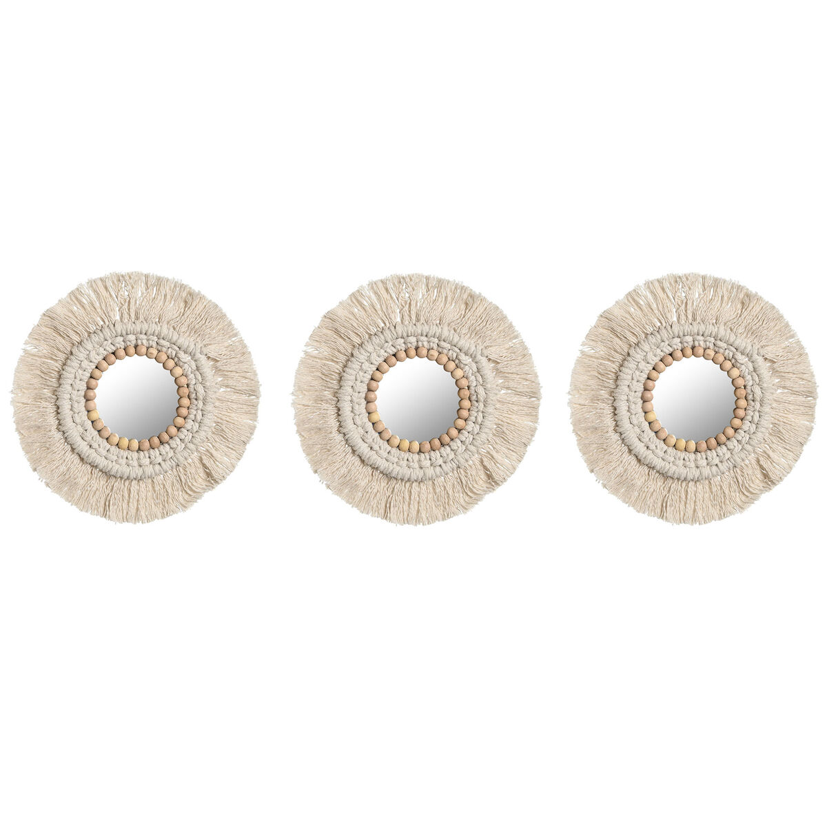 Juego de Espejos Home ESPRIT Blanco Boho 20 x 1 x 20 cm (3 Piezas)